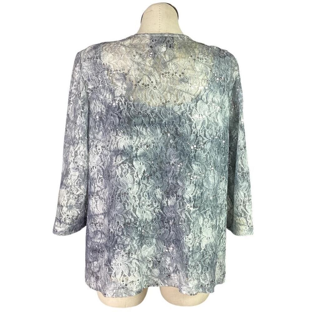 Alex Evenings Lace Jacket Tank Twin Set Women 3X Gray Floral Stretch Sequin - Picture 5 of 10